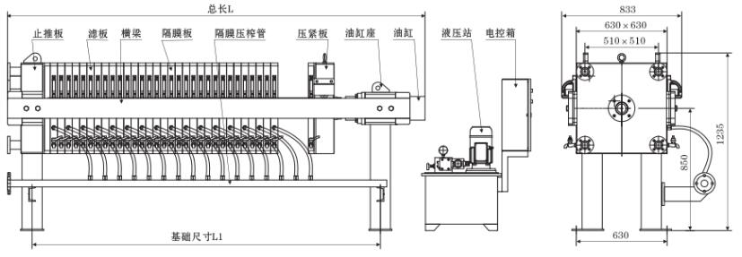 隔膜壓濾機機械裝配圖